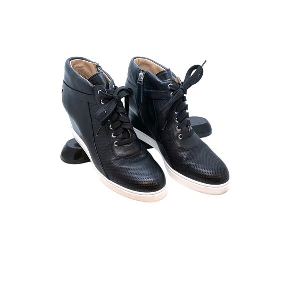 LINEA PAOLO BOOTIES 8.5 M Black Hidden Wedge Sneaker Zip Lace Up Street Style - Picture 11 of 15